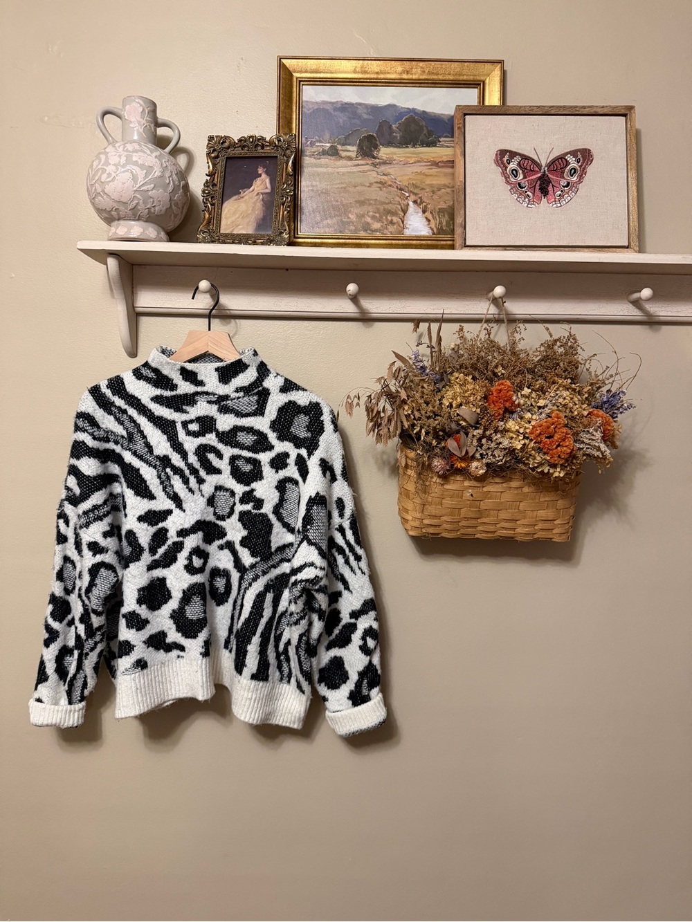 Forever 21 Black & White Animal-Print Turtleneck Sweater